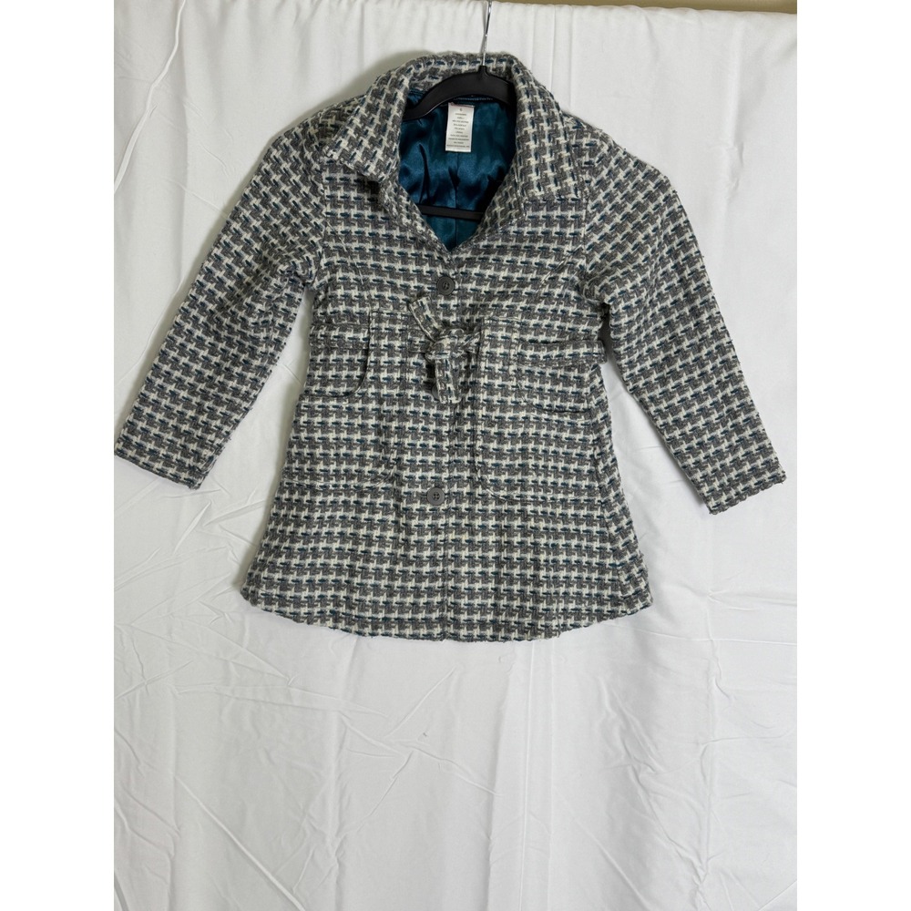 Gymboree Girls Grey Teal Tweed Wool Blend Pea Coat Jacket Size 6 240050890